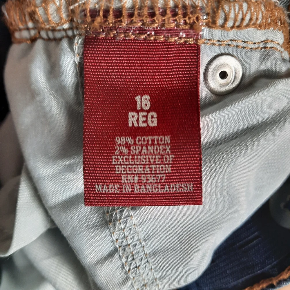 Arizona Jean Co Boys Patchy Jeans Size 16 Regular Straight Flex Denim Dark Wash